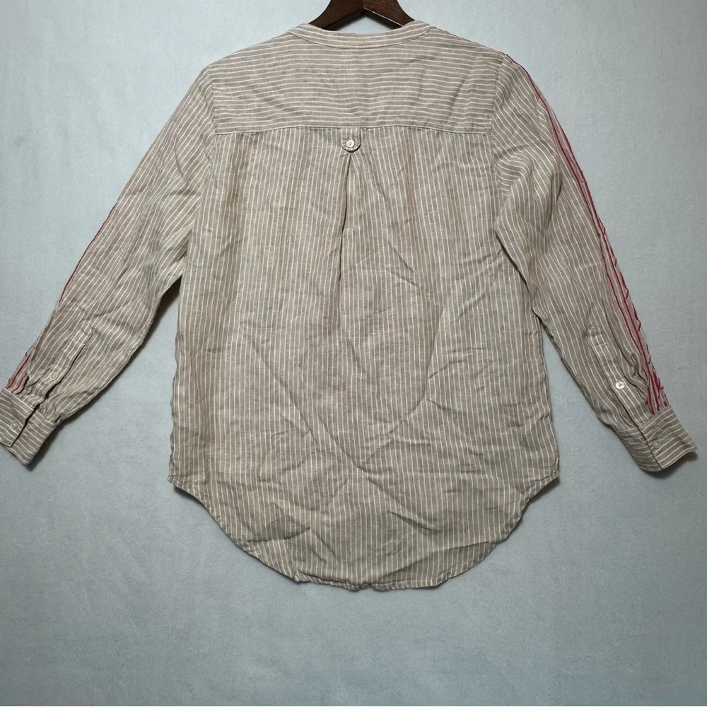 J.Crew Linen Striped Embroidered V-Neck Boho Tunic Top AM650 XS